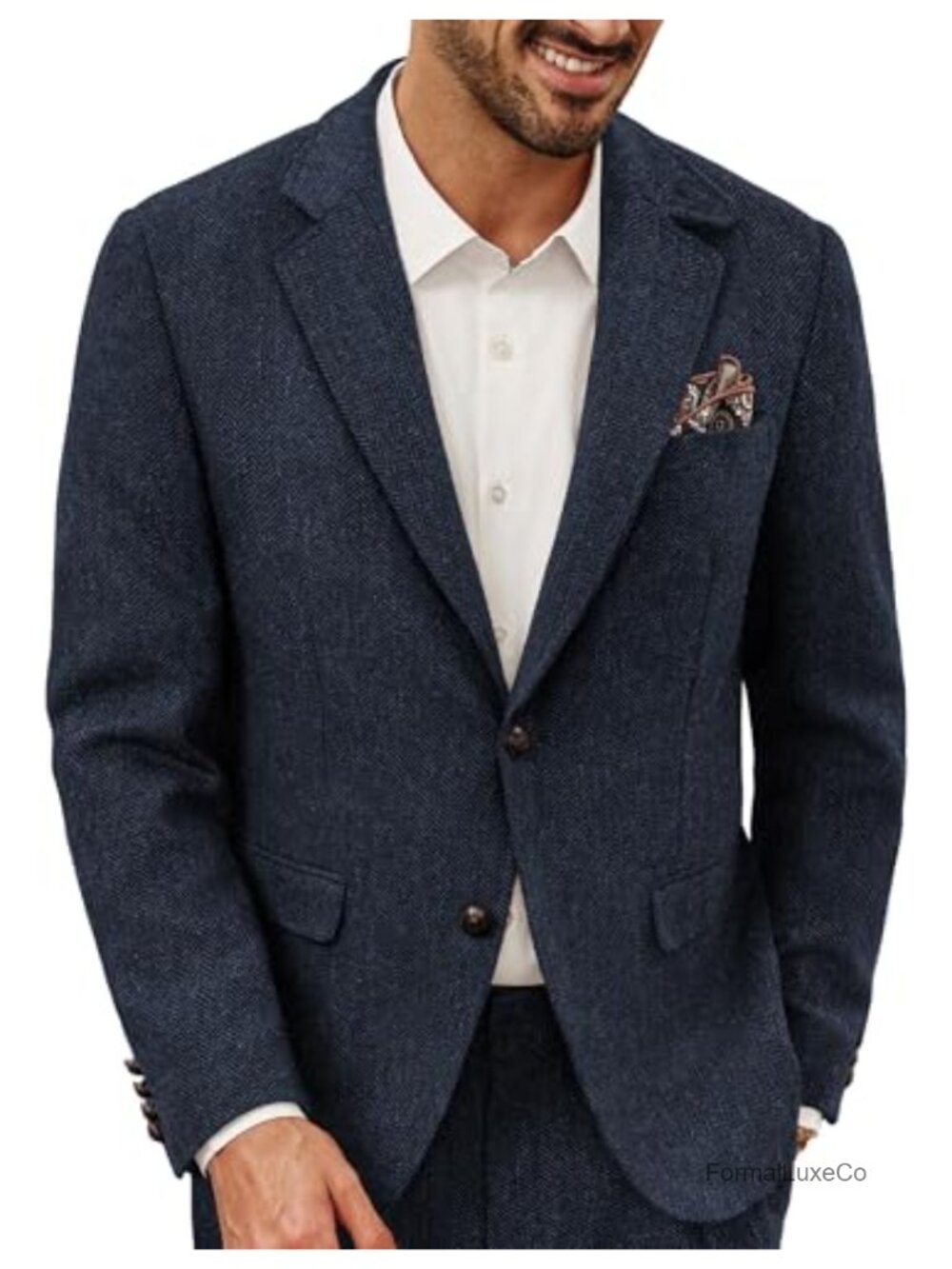 Mens Herringbone Tweed Wool Blend Blazer Sport Coat